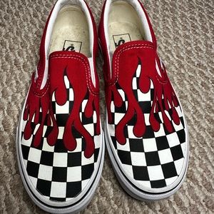 Vans off the wall Red Drip Checkerboard Flame Slip On